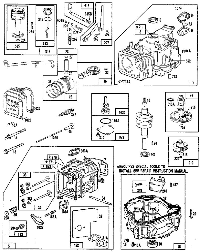 Replacement Parts Diagram and Parts List for 104700-104799 0101 - 0101 Briggs and Stratton Engine